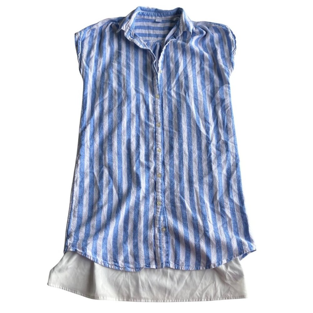 Old Navy Women's Linen Blend Cap Sleeve Tunic Top Blue & White Stripes Medium